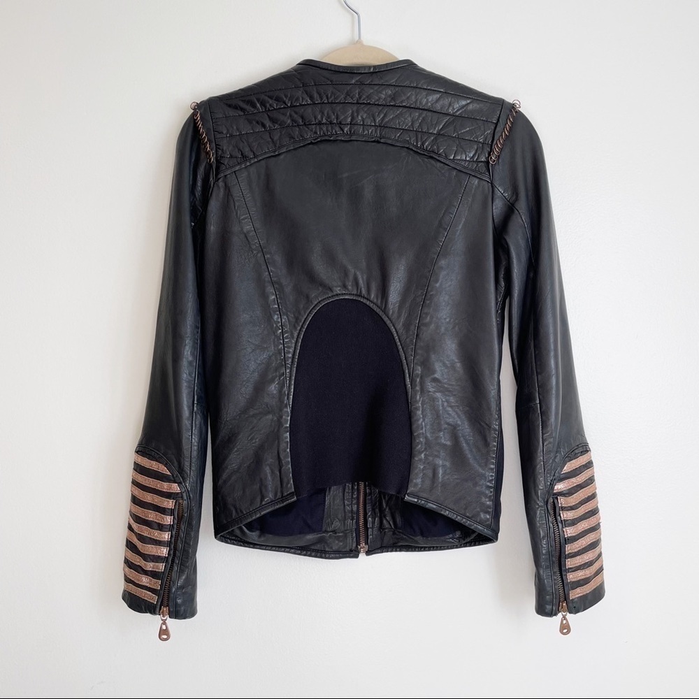 DOMA Leather jacket coat Moto Biker full zip solid black small motorcycle goth S - Picture 2 of 7
